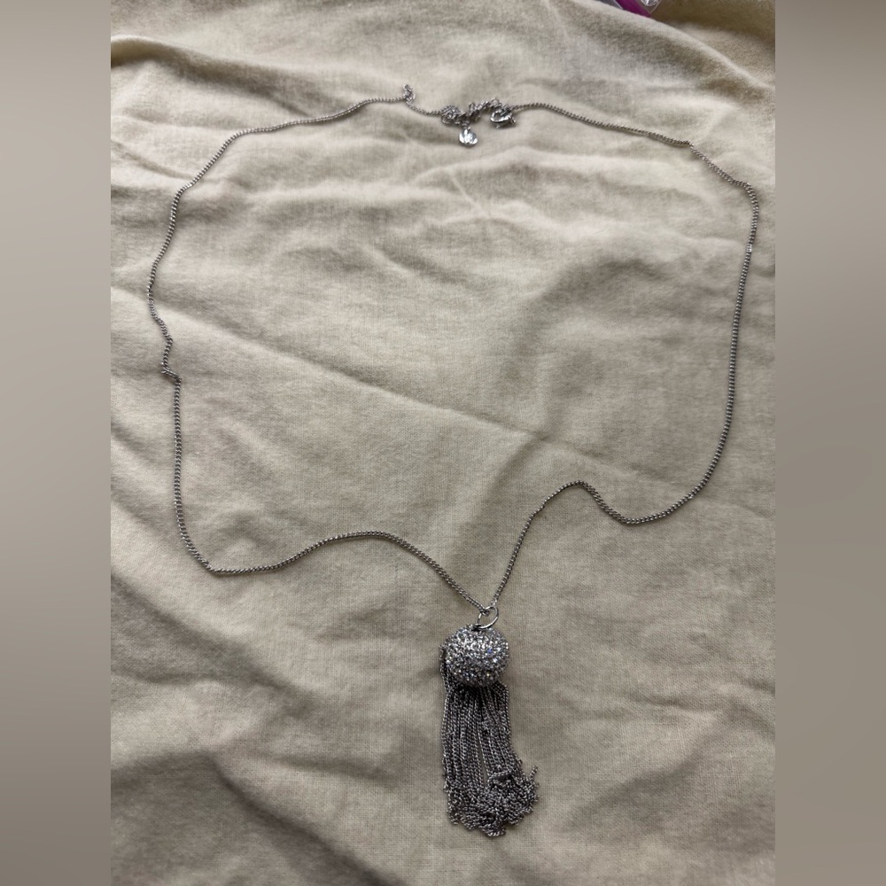 Touchstone crystal Silver Tassel Necklace